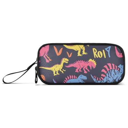 ISAOA Federmäppchen mit buntem Dinosaurier-Druck, großes Fassungsvermögen, 3 Fächer, Federmäppchen, tragbar, große Aufbewahrungsbox, Federmäppchen für Teenager, Jungen, Mädchen, Erwachsene, Studenten von ISAOA
