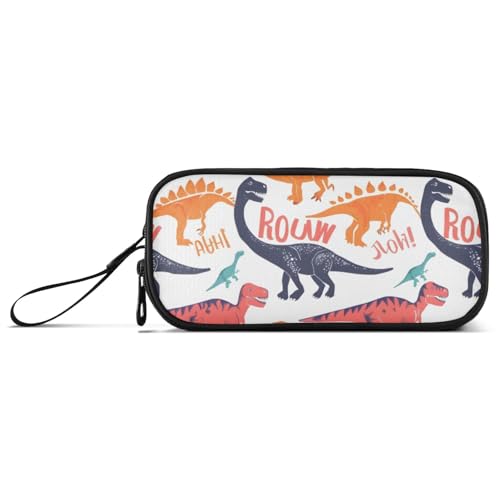 ISAOA Federmäppchen mit buntem Dinosaurier und Wort, großes Fassungsvermögen, 3 Fächer, Federmäppchen, tragbar, große Aufbewahrung, Federmäppchen für Teenager, Jungen, Mädchen, Erwachsene, Studenten von ISAOA