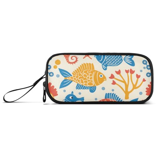 ISAOA Federmäppchen mit buntem Fisch und Seepferdchen, großes Fassungsvermögen, 3 Fächer, Federmäppchen, tragbar, große Aufbewahrung, Federmäppchen für Teenager, Jungen, Mädchen, Erwachsene, Studenten von ISAOA