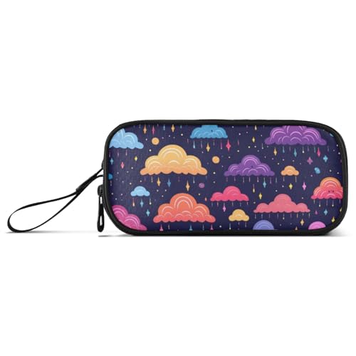 ISAOA Federmäppchen mit buntem Wolken und Regen, großes Fassungsvermögen, 3 Fächer, tragbar, große Aufbewahrung, Federmäppchen für Teenager, Jungen, Mädchen, Erwachsene, Studenten, Bunte Wolken und von ISAOA