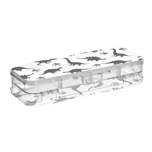 ISAOA Federmäppchen mit bunten Dinosauriern auf der abstrakten Stiftebox mit Schnappdeckel, doppelstöckiges transparentes Schreibwaren-Federmäppchen mit 4 Linealen, zur Unterteilung von Stiften von ISAOA