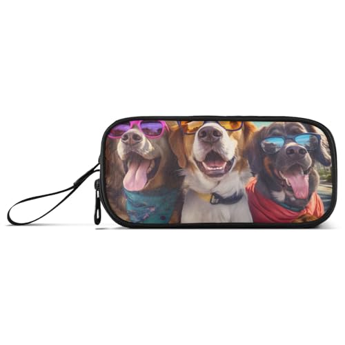 ISAOA Federmäppchen mit drei Brillen und Hunden, großes Fassungsvermögen, 3 Fächer, Federmäppchen, tragbar, große Aufbewahrung, Federmäppchen für Teenager, Jungen, Mädchen, Erwachsene, Studenten, Drei von ISAOA