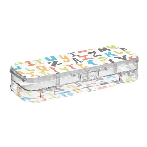 ISAOA Federmäppchen mit farbigen Buchstaben auf weißem Stifteetui mit Schnappdeckel, doppelstöckiges transparentes Schreibwaren-Federmäppchen mit 4 Linealen, zur Unterteilung von Stiften, Organizer von ISAOA