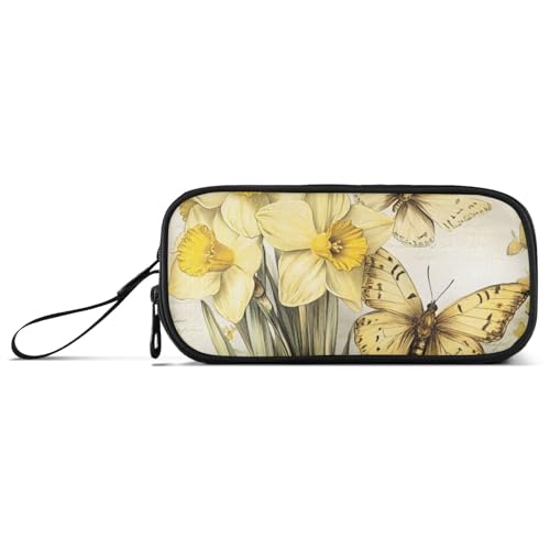 ISAOA Federmäppchen mit gelbem Blumen- und Schmetterlingsmotiv, großes Fassungsvermögen, 3 Fächer, tragbar, große Aufbewahrungsbox, Federmäppchen für Teenager, Jungen, Mädchen, Erwachsene, Studenten von ISAOA