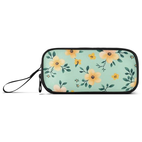 ISAOA Federmäppchen mit gelbem Blumenmotiv, großes Fassungsvermögen, 3 Fächer, tragbar, große Aufbewahrungsbox, Federmäppchen für Teenager, Jungen, Mädchen, Erwachsene, Studenten, Gelbe Blume von ISAOA