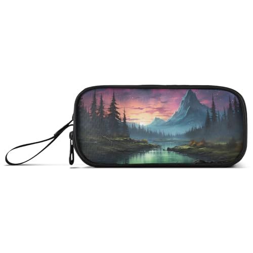 ISAOA Federmäppchen mit großem Fassungsvermögen, 3 Fächer, tragbar, große Aufbewahrung, Federmäppchen für Teenager, Jungen, Mädchen, Erwachsene, Studenten, Nachtwaldlandschaft, Einheitsgröße von ISAOA