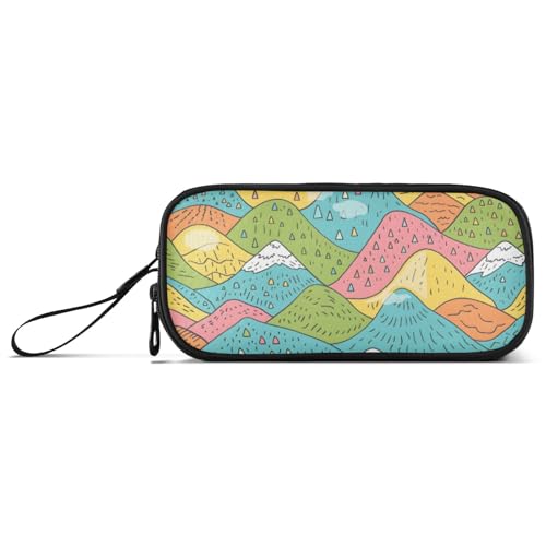 ISAOA Federmäppchen mit großem Fassungsvermögen, buntes Querformat, 3 Fächer, tragbar, große Aufbewahrungsbox, Federmäppchen für Teenager, Jungen, Mädchen, Erwachsene, Studenten, Bunte Landschaft von ISAOA