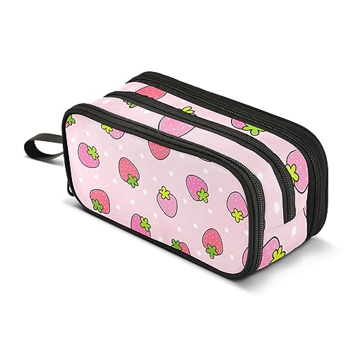 ISAOA Federmäppchen mit großer Kapazität, niedliche rosa Erdbeere und weiße Punkte, große Stifttasche, Schreibwarentasche für Mädchen, Jungen, Erwachsene, Studenten, #1, Einheitsgröße, von ISAOA