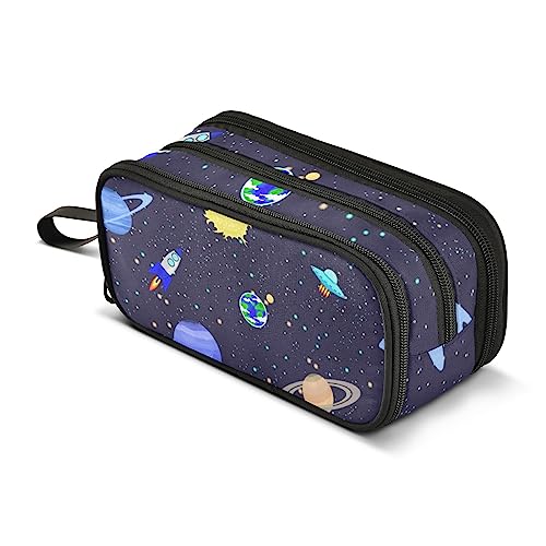 ISAOA Federmäppchen mit großer Kapazität (Weltraumraketen, UFO und Planeten), große Stifttasche, Schreibwarentasche für Mädchen, Jungen, Erwachsene, Studenten, #5, Einheitsgröße, Taschen-Organizer von ISAOA