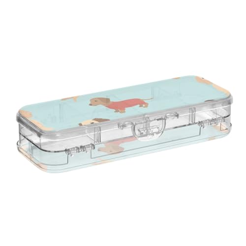 ISAOA Federmäppchen mit niedlichem Dackel-Motiv, mit Schnappdeckel, doppelstöckiges transparentes Schreibwaren-Federmäppchen mit 4 Linealen, zur Unterteilung von Stiften, Organizer für Schule, Büro von ISAOA