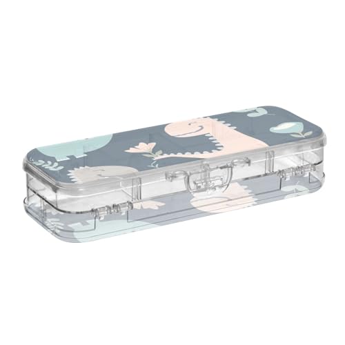 ISAOA Federmäppchen mit niedlichem Dinosaurier-Bleistift-Deckel, doppelstöckig, transparent, Schreibwaren-Federmäppchen mit 4 Linealen, zur Unterteilung von Stiften, Organizer für Schule, Büro von ISAOA