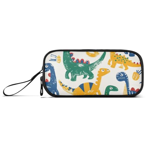 ISAOA Federmäppchen mit niedlichem Dinosaurier-Motiv, 3 Fächer, tragbar, große Aufbewahrungsbox, Federmäppchen für Teenager, Jungen, Mädchen, Erwachsene, Studenten, Farbenfroher süßer Dinosaurier von ISAOA