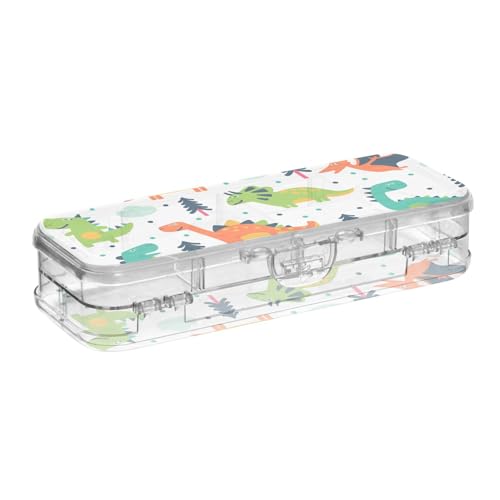 ISAOA Federmäppchen mit niedlichem Dinosaurier-Motiv, Cartoon-Tierdruck, Stiftebox mit Schnappdeckel, doppelstöckiges transparentes Schreibwaren-Federmäppchen mit 4 Linealen, zur Unterteilung von von ISAOA