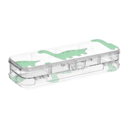 ISAOA Federmäppchen mit niedlichem Dinosaurier-Motiv, handgezeichnete Bleistiftbox mit Schnappdeckel, doppelstöckiges transparentes Schreibwaren-Federmäppchen mit 4 Linealen, zur Unterteilung von von ISAOA