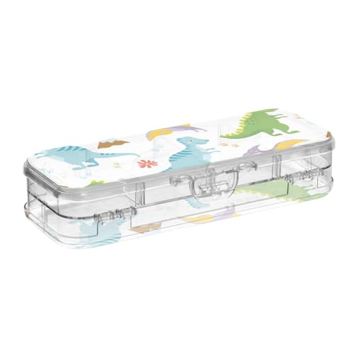 ISAOA Federmäppchen mit niedlichem Dinosaurier-Motiv, mit Schnappdeckel, doppelstöckig, transparentes Schreibwaren-Federmäppchen mit 4 Linealen, zur Unterteilung von Stiften, Organizer für Schule von ISAOA