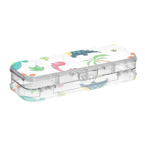 ISAOA Federmäppchen mit niedlichem Dinosaurier-Motiv, nahtlos, mit Schnappdeckel, doppelstöckig, transparent, Schreibwaren-Federmäppchen mit 4 Linealen, zur Unterteilung von Stiften, Organizer für von ISAOA