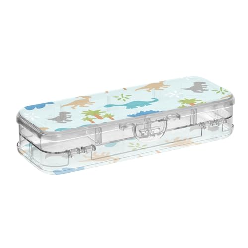 ISAOA Federmäppchen mit niedlichem Dinosaurier- und Baum-Design, mit Schnappdeckel, doppelstöckig, transparentes Schreibwaren-Federmäppchen mit 4 Linealen, zur Unterteilung von Stiften, Organizer für von ISAOA