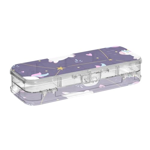 ISAOA Federmäppchen mit niedlichem Einhorn-Motiv, rosa Herzform, mit Schnappdeckel, doppelstöckiges transparentes Schreibwaren-Federmäppchen mit 4 Linealen, zur Unterteilung von Stiften, Organizer für von ISAOA