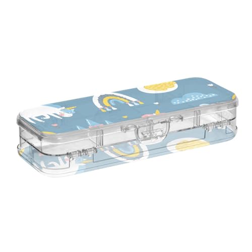 ISAOA Federmäppchen mit niedlichem Einhorn und Schwan, mit Schnappdeckel, doppelstöckiges transparentes Schreibwaren-Federmäppchen mit 4 Linealen, zur Unterteilung von Stiften, Organizer für Schule von ISAOA