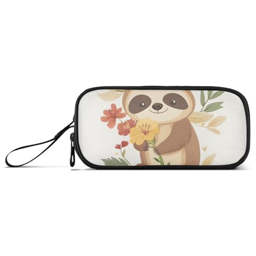 ISAOA Federmäppchen mit niedlichem Faultier-Blumenmotiv, großes Fassungsvermögen, 3 Fächer, tragbar, große Aufbewahrung, Federmäppchen für Teenager, Jungen, Mädchen, Erwachsene, Studenten, Niedliche von ISAOA