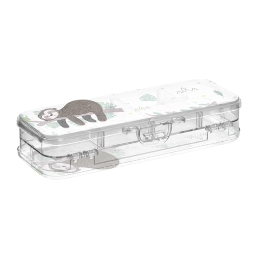 ISAOA Federmäppchen mit niedlichem Faultier auf dem Ast, Stiftebox mit Schnappdeckel, doppelstöckiges transparentes Schreibwaren-Federmäppchen mit 4 Linealen, zur Unterteilung von Stiften, Organizer ISAOA Federmäppchen mit niedlichem Faultier auf dem Ast, Stiftebox mit Schnappdeckel, doppelstöckiges transparentes Schreibwaren-Federmäppchen mit 4 Linealen, zur Unterteilung von Stiften, Organizer von ISAOA