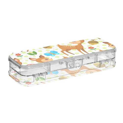 ISAOA Federmäppchen mit niedlichem Hirsch-Pilz-Design, mit Schnappdeckel, doppelstöckiges transparentes Schreibwaren-Federmäppchen mit 4 Linealen, zur Unterteilung von Stiften, Organizer für Schule von ISAOA