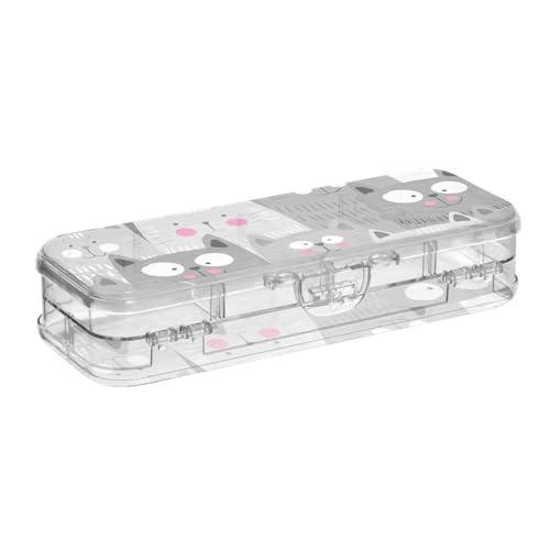 ISAOA Federmäppchen mit niedlichem Katzenmotiv, schwarz, mit Schnappdeckel, doppelstöckiges transparentes Schreibwaren-Federmäppchen mit 4 Linealen, zur Unterteilung von Stiften, Organizer für Schule von ISAOA