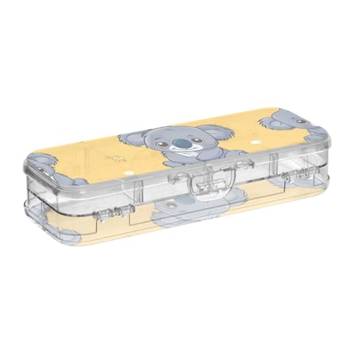 ISAOA Federmäppchen mit niedlichem Koala mit weißen Punkten, gelben Stiftebox mit Schnappdeckel, doppelstöckiges transparentes Schreibwaren-Federmäppchen mit 4 Linealen, zur Unterteilung von Stiften von ISAOA