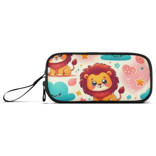 ISAOA Federmäppchen mit niedlichem Löwen-Hintergrund, großes Fassungsvermögen, 3 Fächer, tragbar, große Aufbewahrungsbox, Federmäppchen für Teenager, Jungen, Mädchen, Erwachsene, Studenten, Süßer von ISAOA