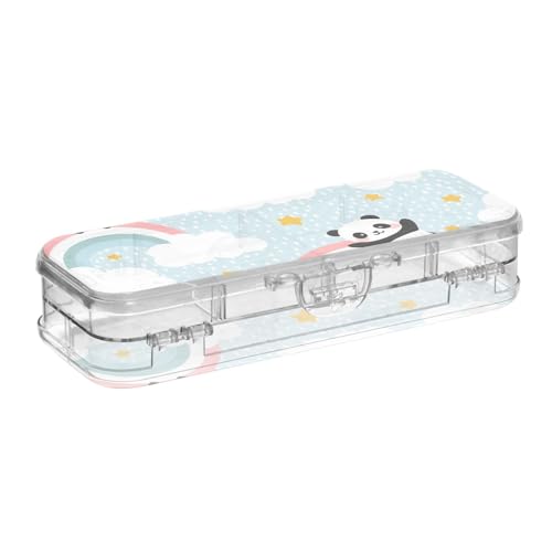 ISAOA Federmäppchen mit niedlichem Panda mit Punkten, Regenbogenwolke und Stern, Stiftebox mit Schnappdeckel, doppelstöckiges transparentes Schreibwaren-Federmäppchen mit 4 Linealen, Trennung von ISAOA