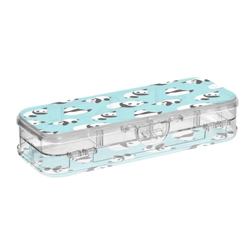 ISAOA Federmäppchen mit niedlichem Pandabär, blaue Stiftebox mit Schnappdeckel, doppelstöckiges transparentes Schreibwaren-Federmäppchen mit 4 Linealen, zur Unterteilung von Stiften, Organizer für von ISAOA
