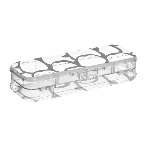 ISAOA Federmäppchen mit niedlichem Pinguin, schwarz-weiß, Tier-Bleistiftbox mit Schnappdeckel, doppelstöckiges transparentes Schreibwaren-Federmäppchen mit 4 Linealen, zur Unterteilung von Stiften von ISAOA