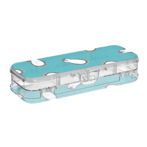 ISAOA Federmäppchen mit niedlichem Pinguin-Motiv, blaue Bleistiftbox mit Schnappdeckel, doppelstöckiges transparentes Schreibwaren-Federmäppchen mit 4 Linealen, zur Unterteilung von Stiften, Organizer von ISAOA