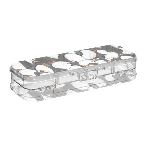 ISAOA Federmäppchen mit niedlichem Pinguin-Motiv, schwarz-weiß, mit Schnappdeckel, doppelstöckig, transparentes Schreibwaren-Federmäppchen mit 4 Linealen, zur Unterteilung von Stiften, Organizer für von ISAOA