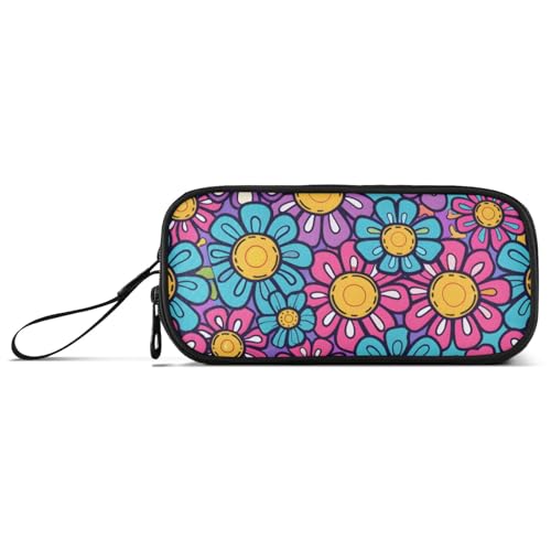 ISAOA Federmäppchen mit niedlichem buntem Blumenmotiv, großes Fassungsvermögen, 3 Fächer, tragbar, große Aufbewahrungsbox, Federmäppchen für Teenager, Jungen, Mädchen, Erwachsene, Studenten, Niedliche von ISAOA