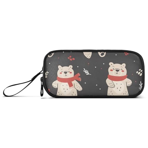 ISAOA Federmäppchen mit rotem Schal und großem Fassungsvermögen, 3 Fächer, tragbar, große Aufbewahrung, Federmäppchen für Teenager, Jungen, Mädchen, Erwachsene, Studenten, Bär mit rotem Schal von ISAOA