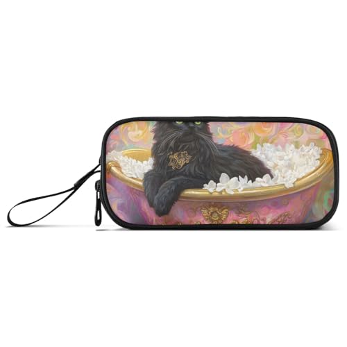 ISAOA Federmäppchen mit schwarzer Katze, 3 Fächer, tragbar, große Aufbewahrung, Federmäppchen für Teenager, Jungen, Mädchen, Erwachsene, Studenten, schwarze katze, Einheitsgröße, Taschen-Organizer von ISAOA