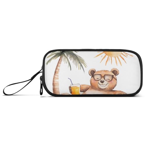 ISAOA Federmäppchen mit süßem Bär, Sonne, großes Fassungsvermögen, 3 Fächer, Federmäppchen, tragbar, große Aufbewahrung, Federmäppchen für Teenager, Jungen, Mädchen, Erwachsene, Studenten, Süße von ISAOA