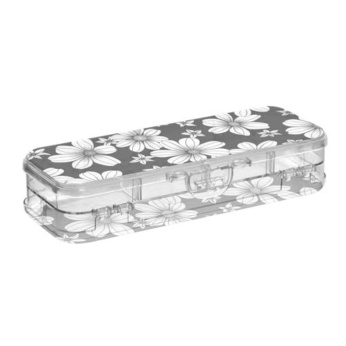 ISAOA Federmäppchen mit weißen Blumen auf schwarzem Stifteetui mit Schnappdeckel, doppellagig, transparent, Schreibwaren-Federmäppchen mit 4 Linealen, zur Unterteilung von Stiften, Organizer für von ISAOA