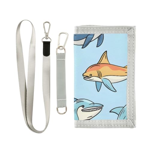 ISAOA Fish Shark Nahtlose Kindergeldbörse für Jungen und Mädchen, Kleinkind, dreifach gefaltete Geldbörse mit Münzfach mit Reißverschluss und Kartenhaltern, Neuheit Geldbörse für von ISAOA