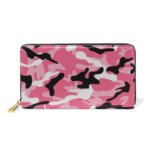 ISAOA Geldbörse aus Leder, Camouflage-Muster, multifunktional, Reißverschluss, Clutch, großes Fassungsvermögen, Kartenhalter, 19 cm, Pink, #01, Einheitsgröße, modisch von ISAOA