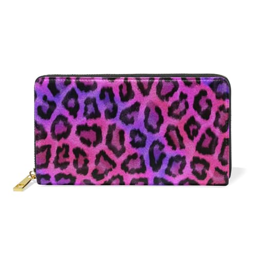 ISAOA Geldbörse aus Leder, Leoparden-Design, multifunktional, Reißverschluss, Clutch, großes Fassungsvermögen, Kartenhalter, 19 cm, Violett, #01, Einheitsgröße, modisch von ISAOA