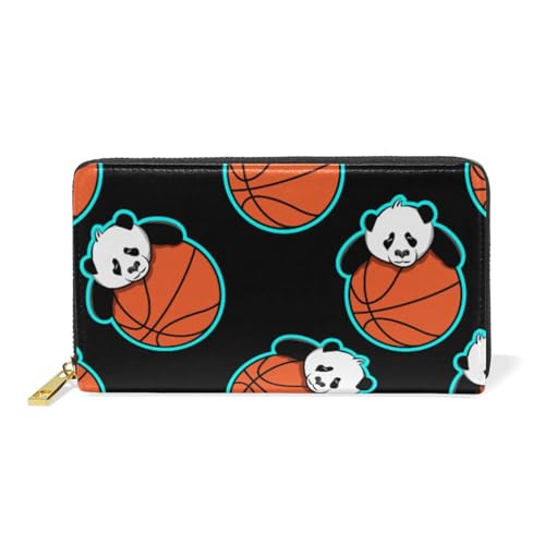 ISAOA Geldbörse aus Leder, Motiv: Basketball, Panda, multifunktional, mit Reißverschluss, Clutch, großes Fassungsvermögen, Kartenhalter, 19 cm, #01, Einheitsgröße, modisch von ISAOA