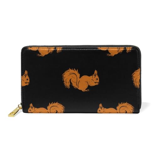 ISAOA Geldbörse aus Leder, Motiv: Eichhörnchen, multifunktional, Reißverschluss, Clutch, großes Fassungsvermögen, Kartenhalter, 19 cm, Orange, #01, Einheitsgröße, modisch von ISAOA