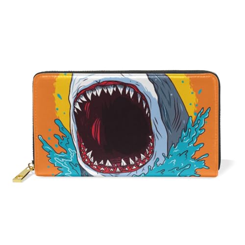 ISAOA Geldbörse aus Leder, Motiv: Haifischmund, Cartoon-Motiv, multifunktional, mit Reißverschluss, großes Fassungsvermögen, Kartenhalter, 19 cm, #01, Einheitsgröße, modisch von ISAOA