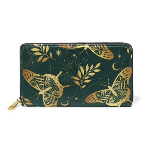 ISAOA Geldbörse aus Leder, Motiv: Schmetterling, Mondblätter, multifunktional, mit Reißverschluss, Clutch, großes Fassungsvermögen, Kartenhalter, 19 cm, #01, Einheitsgröße, modisch von ISAOA