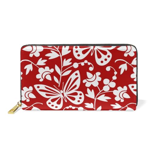 ISAOA Geldbörse aus Leder, Motiv: rote Blume mit Schmetterling, multifunktional, Reißverschluss, Clutch, großes Fassungsvermögen, Kartenhalter, 19 cm, #01, Einheitsgröße, modisch von ISAOA