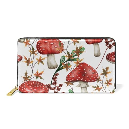 ISAOA Geldbörse aus Leder, Motiv: rote Pilze, multifunktional, Reißverschluss, Clutch, großes Fassungsvermögen, Kartenhalter, 19 cm, #01, Einheitsgröße, modisch von ISAOA