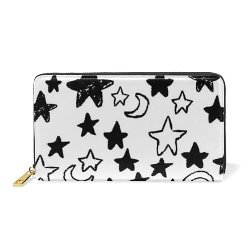 ISAOA Geldbörse aus Leder mit niedlichen Sternen, multifunktional, mit Reißverschluss, Clutch, großes Fassungsvermögen, 19 cm, Schwarz und Weiß, #01, Einheitsgröße, modisch von ISAOA