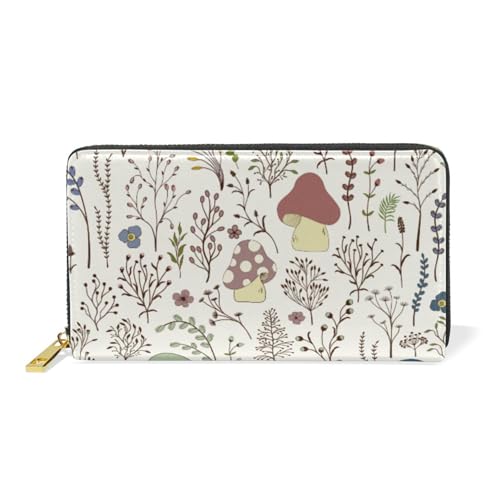 ISAOA Geldbörse aus Leder mit süßem Pilz, Wildpflanze, multifunktional, mit Reißverschluss, Clutch, großes Fassungsvermögen, Kartenhalter, 19 cm, #01, Einheitsgröße, modisch von ISAOA